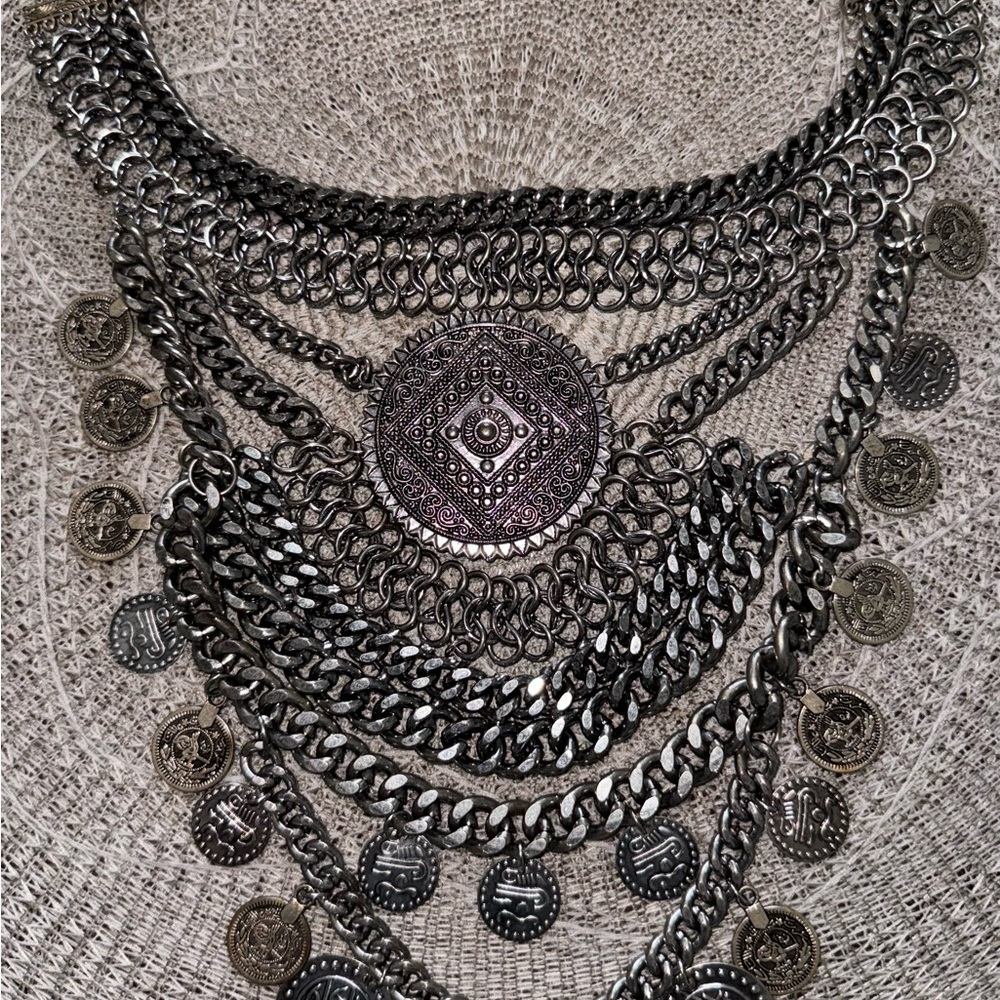 Statement Necklace Multi Chains Medallion Bali Bo… - image 3